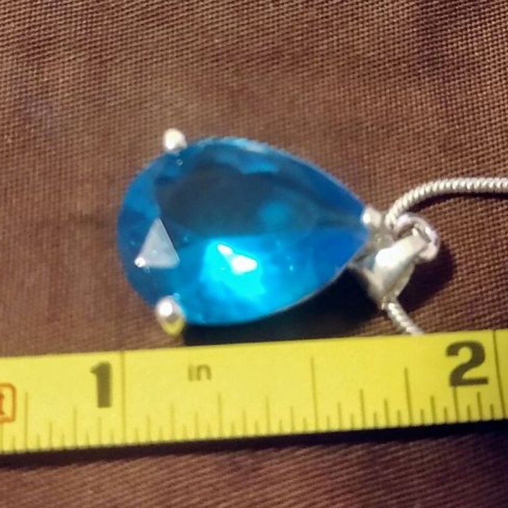 BLUE TOPAZ MEDALLION ~ 925 STAMPED STERLING SILVER - Picture 2 of 2